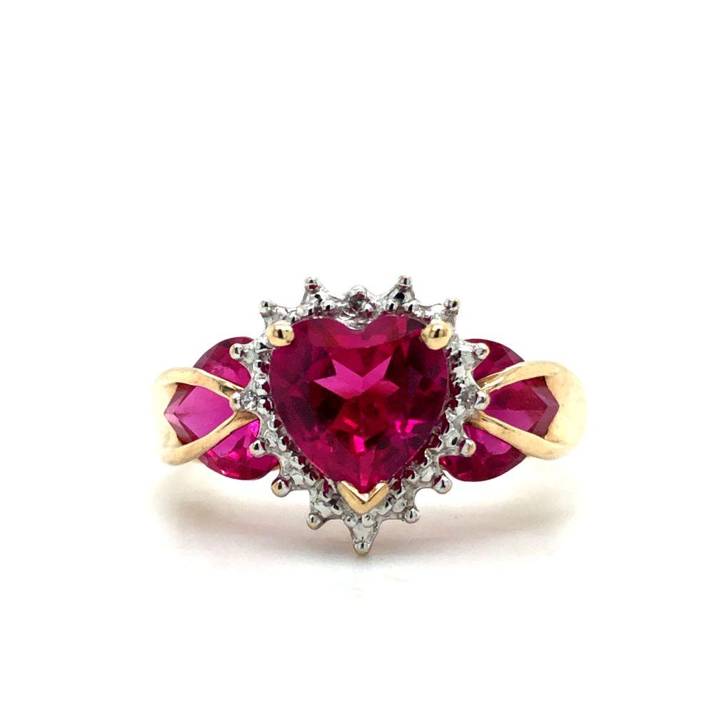10k Yellow Gold Lab Ruby & Diamond Heart Cocktail Ring