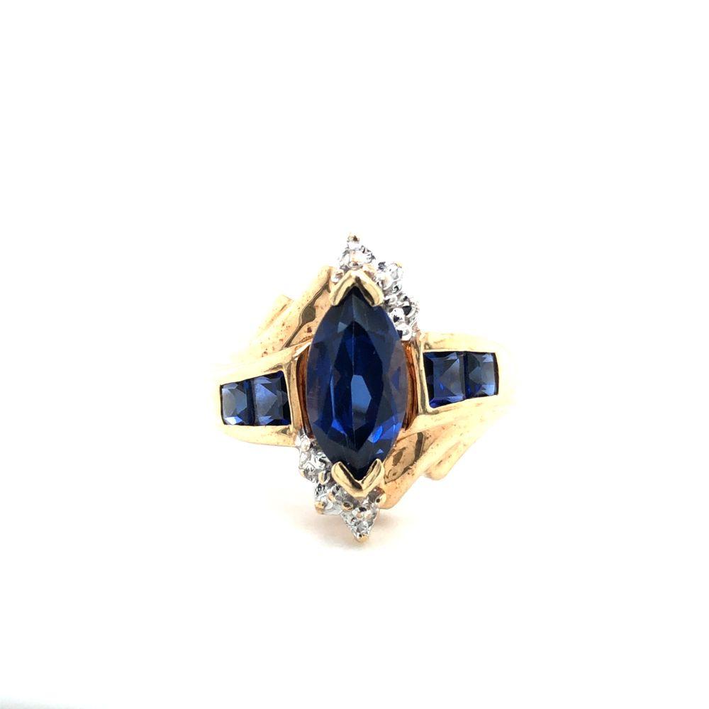 10k Yellow Gold Marquise Sapphire & Diamond Ring