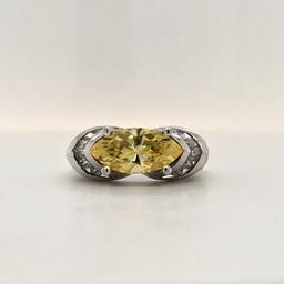 14k White Gold Lemon Yellow CZ East West Ring