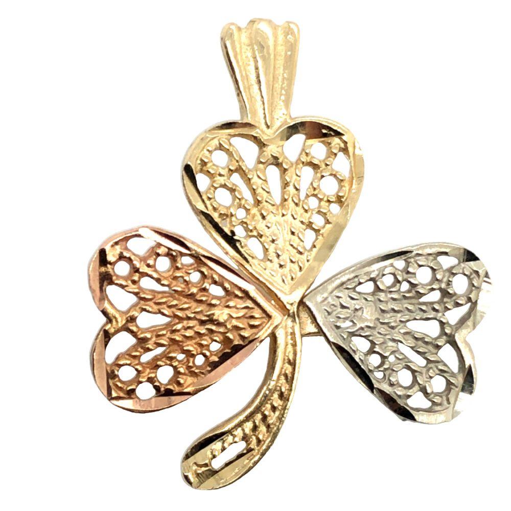 14k Tri Colored Gold Filigree Clover Pendant