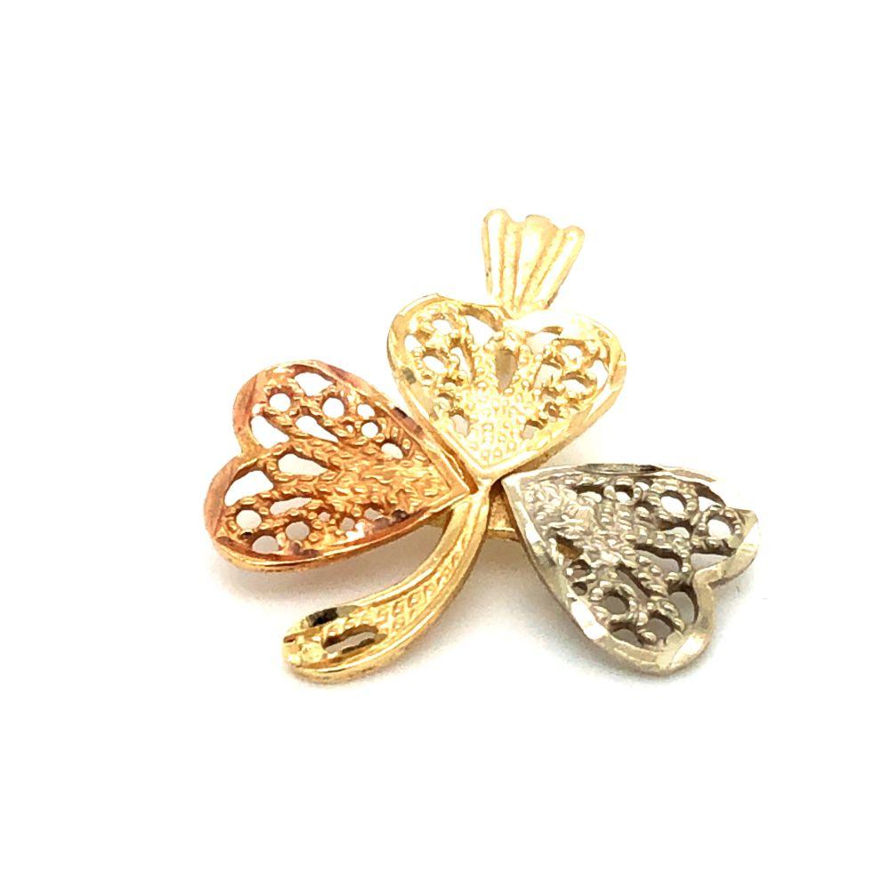 14k Tri Colored Gold Filigree Clover Pendant