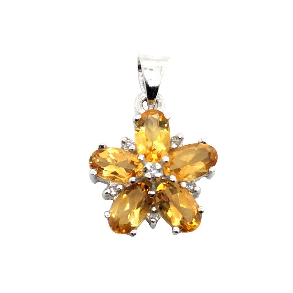 14k White Gold Citrine & Diamond Daisy Pendant