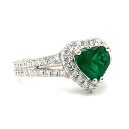 Exceptional Heart-Cut Emerald Ring w/ Diamond Halo