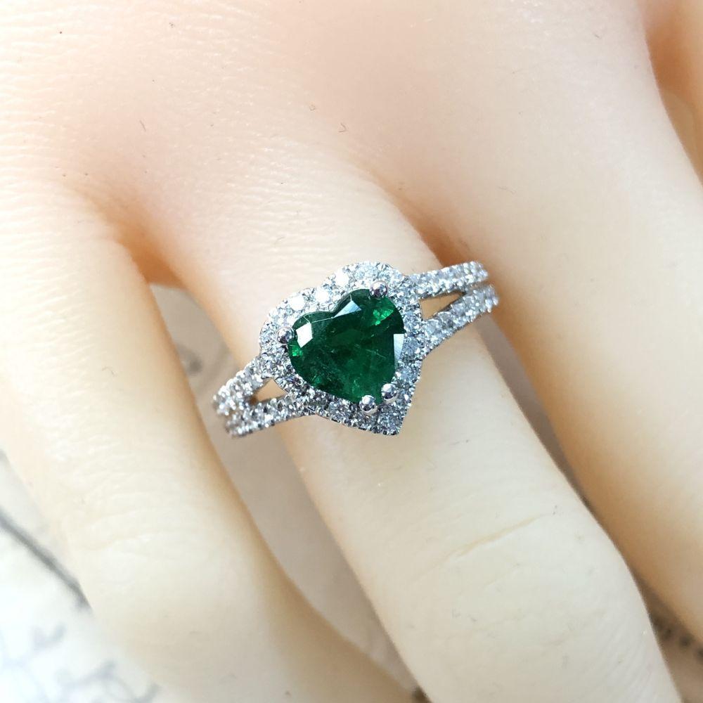 Exceptional Heart-Cut Emerald Ring w/ Diamond Halo