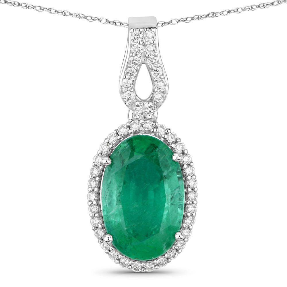 Certified Zambian Emerald and Diamond Halo Pendant