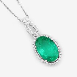 Certified Zambian Emerald and Diamond Halo Pendant