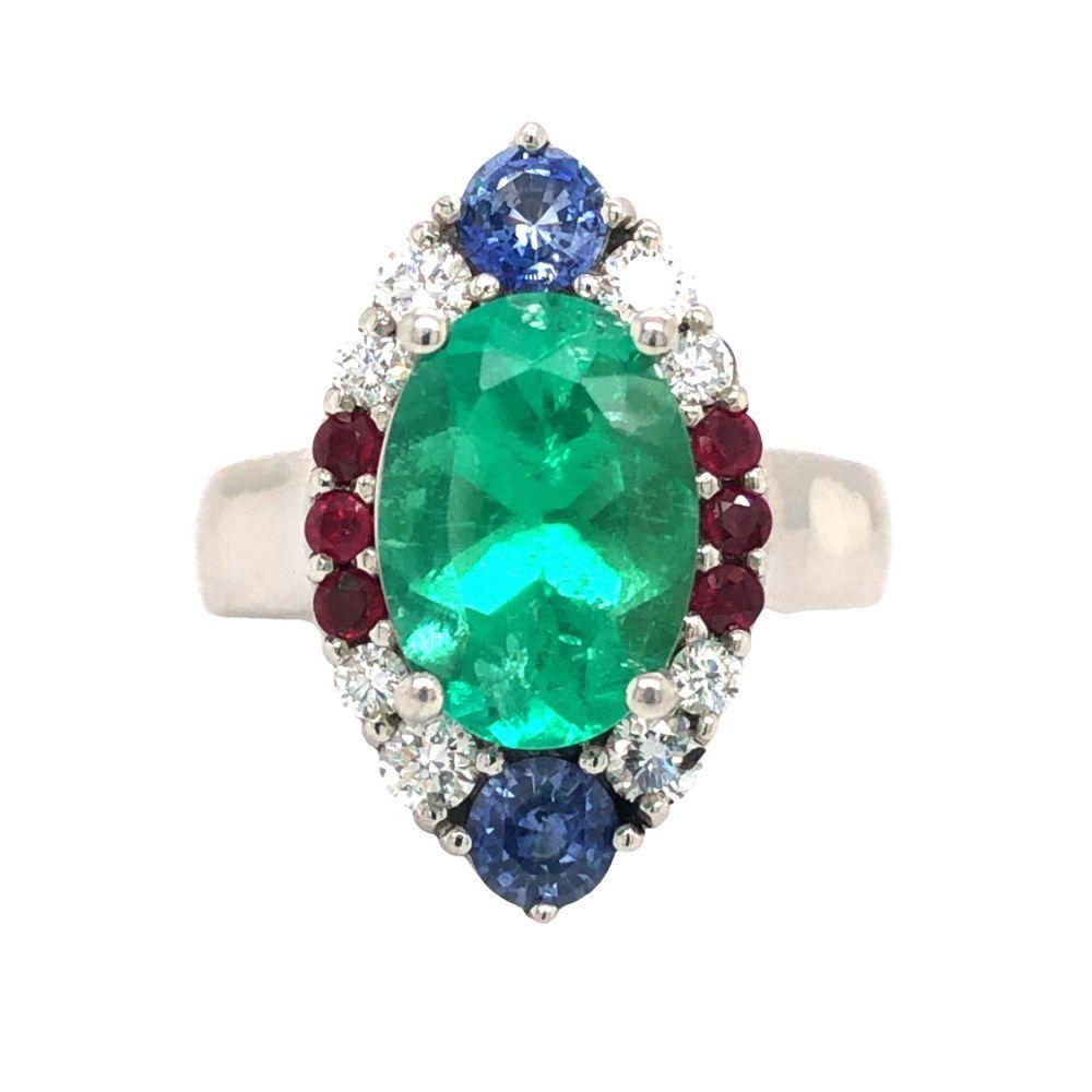 GIA Colombian Emerald & Ruby-Sapphire-Diamond Ring