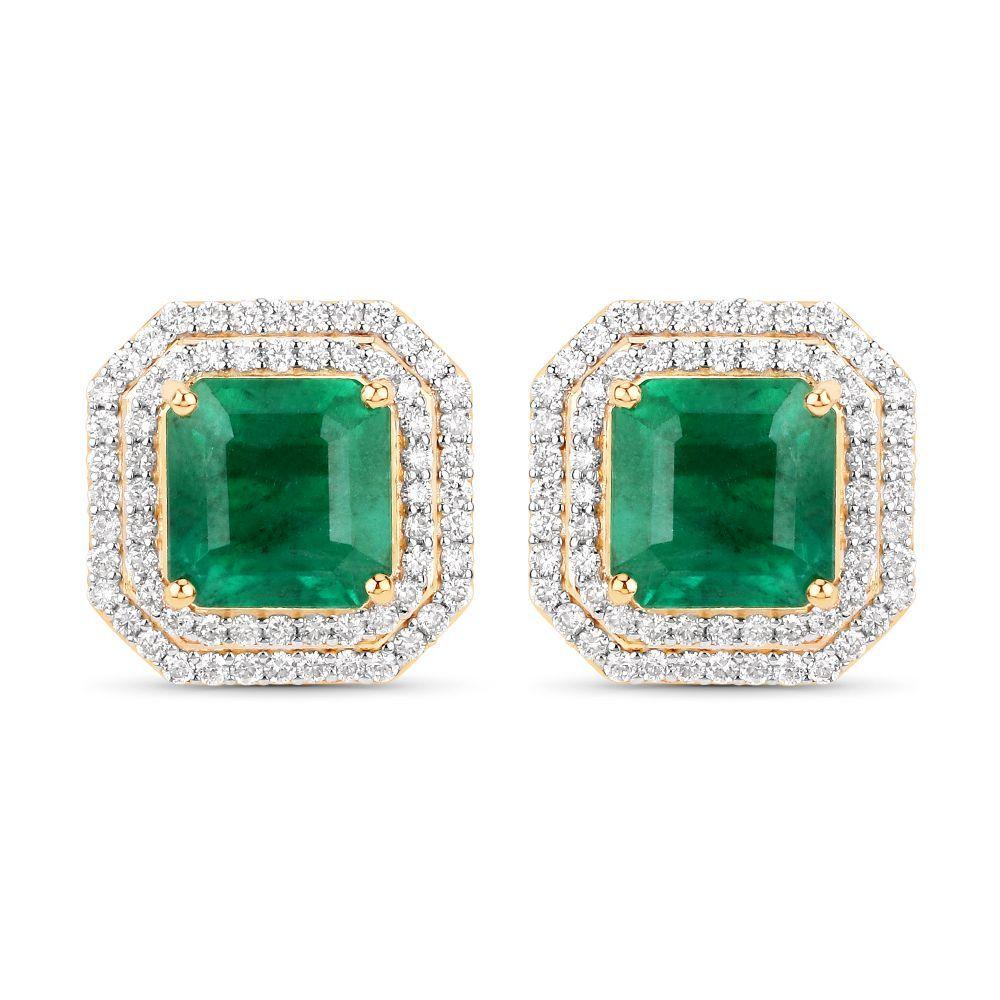 Zambian Emerald & Tiered-Diamond Halo Earrings IGI