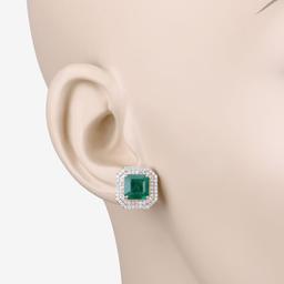 Zambian Emerald & Tiered-Diamond Halo Earrings IGI