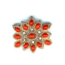 Red Coral and Diamond Vintage Luxury Brooch