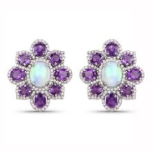 Opal, Amethyst, and Diamond Retro Button Earrings