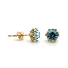 14k Yellow Gold Blue Crystal Stud Earrings