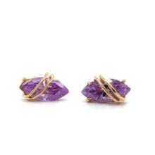 14k Yellow Gold Purple Ice CZ Marquise Stud Earrings