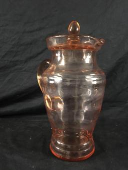 Beautiful Pink Depression Glass Pitcher With Lid
