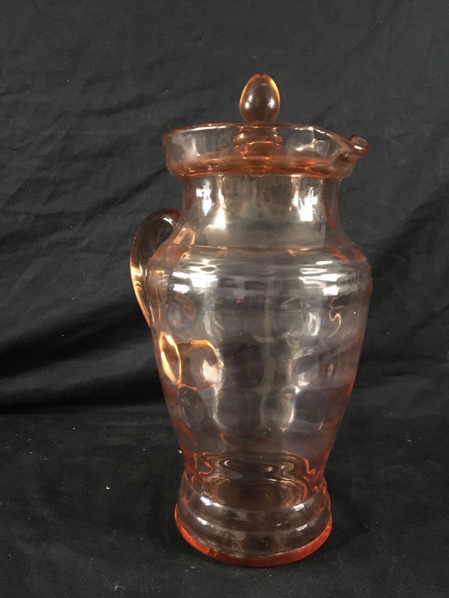Beautiful Pink Depression Glass Pitcher With Lid