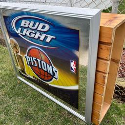 Large 2004 Detroit Pistons Bud Light Bar Mirror