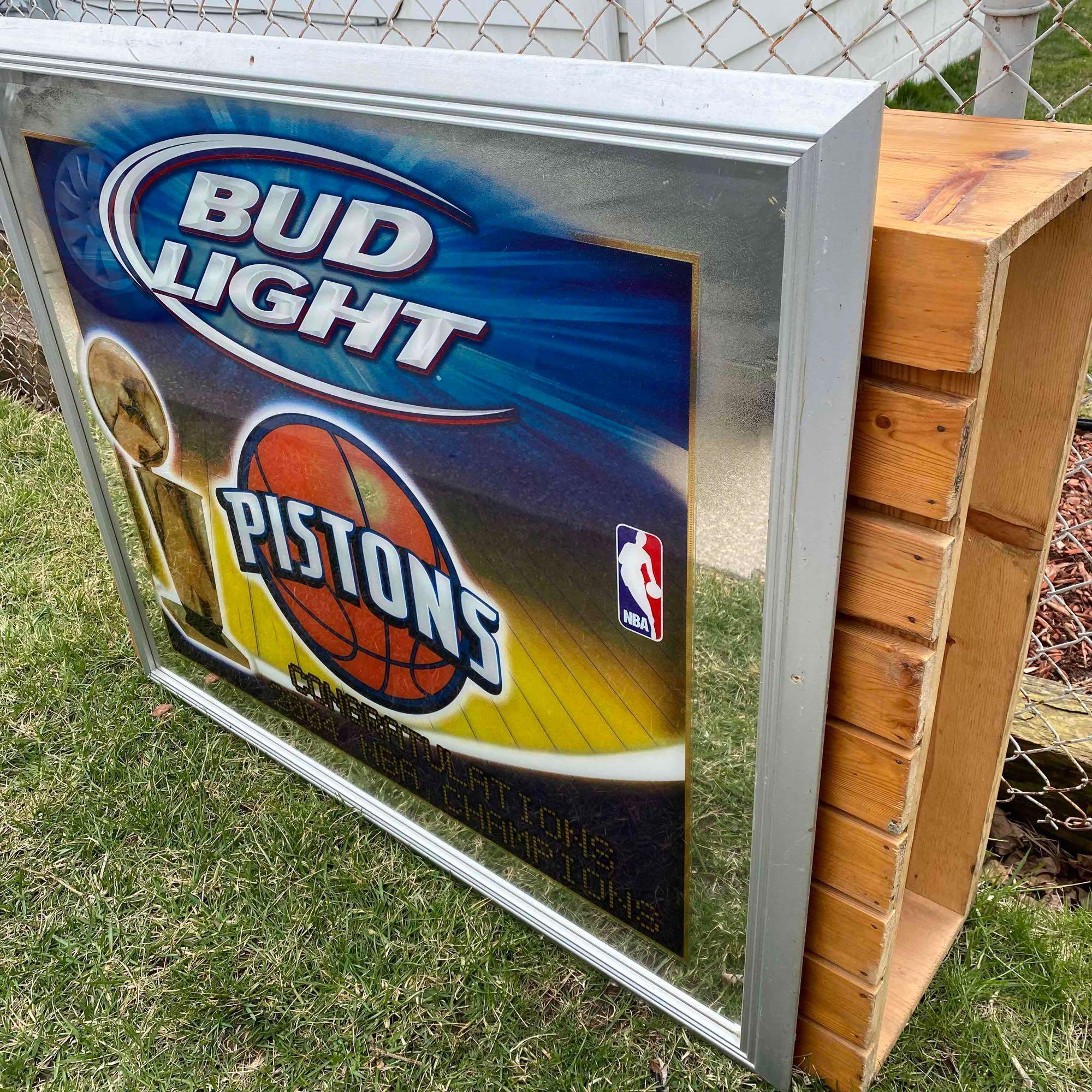 Large 2004 Detroit Pistons Bud Light Bar Mirror