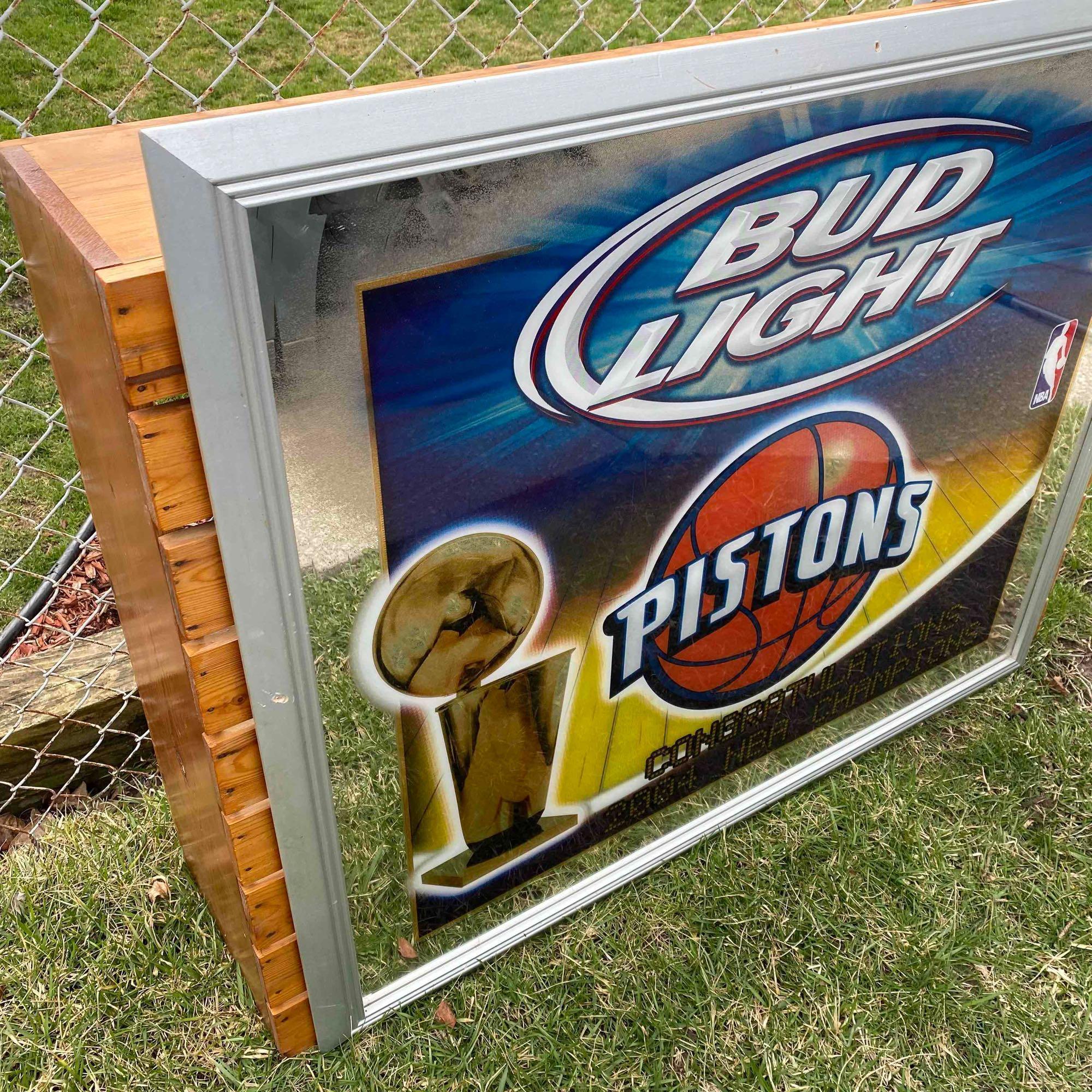Large 2004 Detroit Pistons Bud Light Bar Mirror