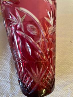 Vintage Etched Cranberry Glass Vase