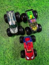 3 larger mattel hot wheels monster trucks toys
