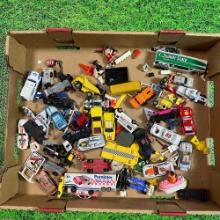 vintage flat of 1970s hot wheels and toy accessories
