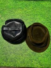 vintage dobbs fedora hat and police winter hat
