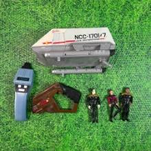 lot of vintage 90s star trek hand held toys, actions figures, and ship toys