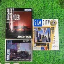 vintage Sim City and Fleet Defender big box floppy disc games CIB