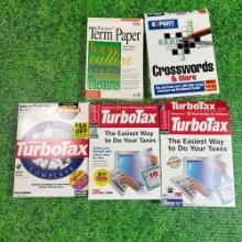 CIB boxes of floppy disc turbo taxes and crossword puzzles vintage