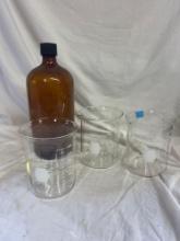 New Glass Beakers and Vintage Bottle