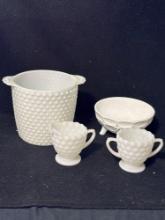 Hobnail Milk Glass Ice Bucket With Misc. Milk Glass