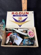 Cigar Box With Collector Pins & Pens