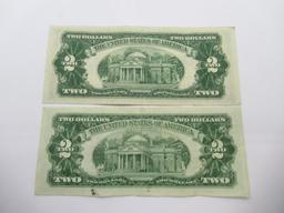 Lot of Two United States Red Seal Two Dollar Bills