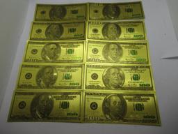 10 $100 Gold Foil Bills