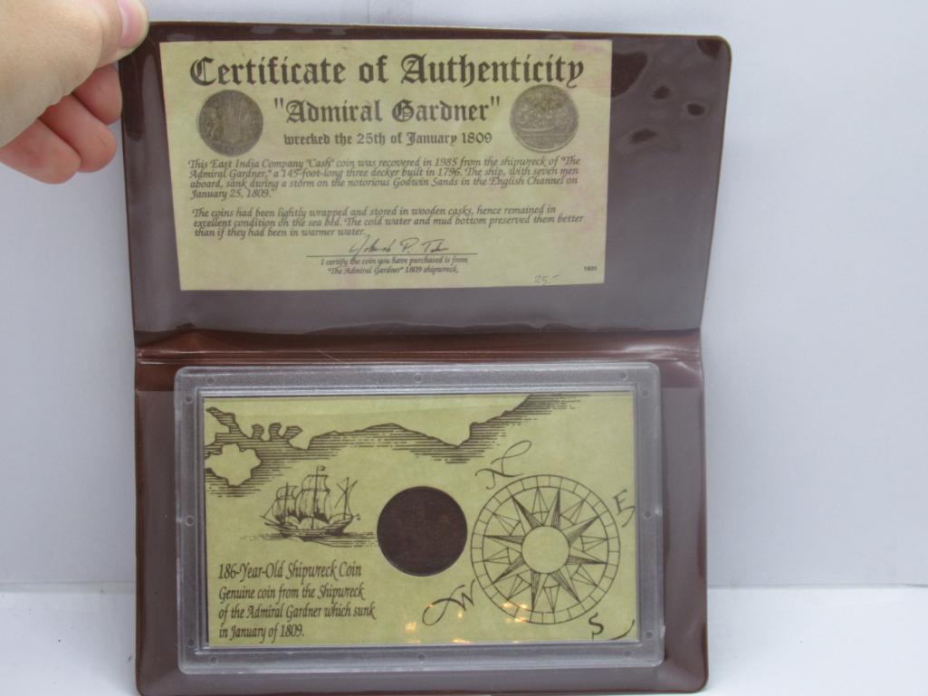 Genuine Admiral Gardner 1809 Shipwreck Coin in Display Holder