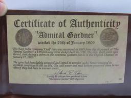 Genuine Admiral Gardner 1809 Shipwreck Coin in Display Holder