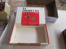 Antique cigar boxes.