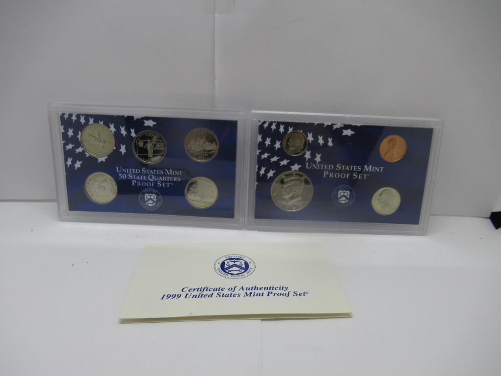 1999 United States Mint Proof Coin Set with 50 State Quarters Original 5 Quarters