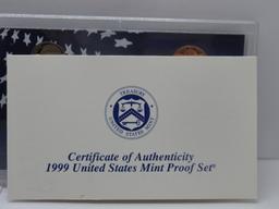 1999 United States Mint Proof Coin Set with 50 State Quarters Original 5 Quarters