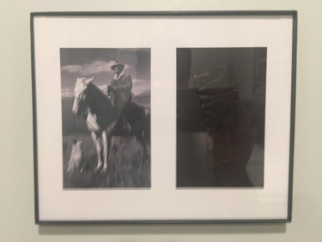 Genuine 1800s Leather Boot Fragment and a Framed COPY of a Cowboy Picture