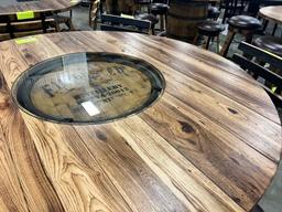 BARREL PUB TABLE W 6 BAR CHAIRS 56 IN ROUND