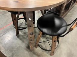 RECLAIMED BARREL PUB TABLE W 2 BAR CHAIRS 36X36 IN