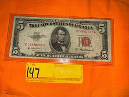 1953 Series A Red Seal Five Dollar Bill