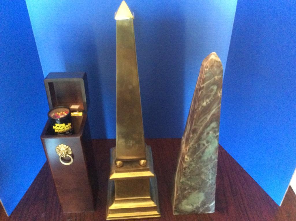 2 Obelisk Statues and Matchbox Holder