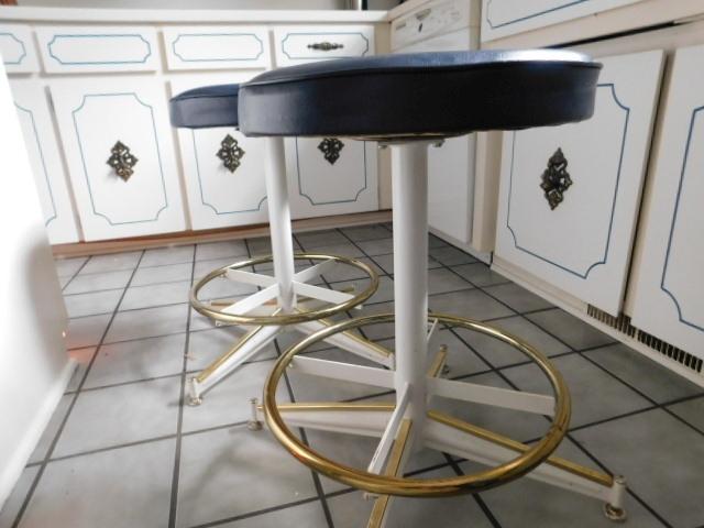 2 Blue Cushion Short Bar Stools