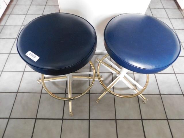 2 Blue Cushion Short Bar Stools