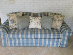 Blue Plaid Sofa w/Throw Pillows