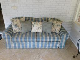 Blue Plaid Sofa w/Throw Pillows