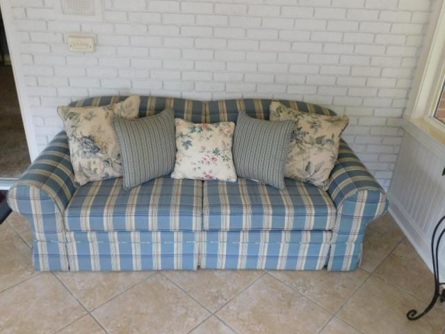 Blue Plaid Sofa w/Throw Pillows