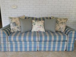 Blue Plaid Sofa w/Throw Pillows